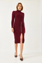 Women's Burgundy Corded Buttoned Knitwear Dress 20247561 - 3