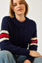 Women's Navy Blue V-Neck Patterned Knitwear Sweater 20246919 - 5