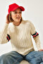 Women's Ecru V-Neck Patterned Knitwear Sweater 20246919 - 3