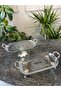 Luxury 2-Piece Silver Footed Vetro Glass Presentation Tray & Footed Glass Serving Plate