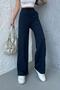 Women's Seasonal Loose Wide Leg High Waist Navy Blue Sweatpants - 3