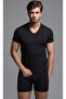 Bamboo Men's V-Neck T-Shirt and Shorts Set Black