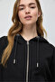 Women's Zippered Hooded Sweatshirt with Knitwear Look and Long Sleeves - 5