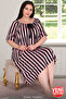 Battal Large Size Striped Tunic Nightgown with Ribbon Collar and Elastic Shoulders 8816 - 2
