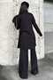 Black Asymmetrical Cut, Zippered Blouse & Wide Leg Pants - Viscose Two Yarn Fabric Top & Bottom Set - 4