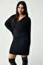 Isadorabb Women's Bat Sleeve Deep V Neck Black Plus Size Dress - 2