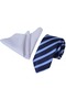 Blue White Navy Blue Striped Gift Boxed Tie Handkerchief Set - 2