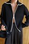 Women's Black Shirt Collar Piping Detailed Double Zippered Knitwear Cardigan - 2