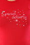 Red Maternity Blouse Special Design Printed Glitter Detailed Cotton Stretchy Fabric - 6