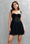 Black Mini Evening Dress with Guipure and Tie-Up Tulle Detail - Chest Support, Backless 105