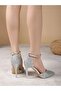 Lady Silver Satin Crystal Stone Broken Glass 9cm Heel Pointed Toe Wedding Engagement Shoes Stiletto - 4