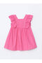 Pink Square Collar Linen Look Girl's Dress - 2