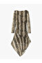 Asymmetrical Snakeskin Print Draped Long Sleeve Tulle Dress - 4