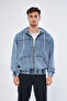Men's Zippered Hooded Denim Fabric Sweatshirt, Oversize 100% Cotton, Kangaroo Pocket