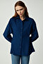 Modest Erına Women's Relaxed Button Waist Adjustable Long Sleeve Navy Blue Shirt