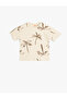 Palm Print Short Sleeve Crew Neck Cotton T-Shirt