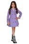 Girl's Floral Print Pleated Lilac Trench Coat Dress - 5