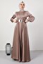 Front Pleated Hijab Evening Dress Mink - 4