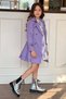 Girl's Floral Print Pleated Lilac Trench Coat Dress - 3