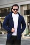 3 Thread Zippered Cotton Sweatshirt Navy Blue