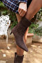 Kali̇mera Women's Brown Suede Mini Heel Booties - 5