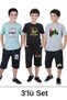 3-Piece Summer-Rockstar-Gamer Printed Boys' Short Sleeve Double Pocket Capri Top and Bottom Set