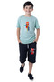 3-Piece Never-Skater-Football Printed Boys' Short Sleeve Double Pocket Capri Bottom-Top Suit - 2