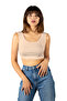 Cream Wide Strap Fitted/Fitted Corded Crop Top Undershirt - 2