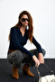 Sayda Women's Viscose Blended Polo Neck Slim Fit Navy Blue Blouse - 5