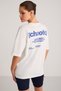 Arcadia Women's T-Shirt with Text Detail on the Back and Front, 100% Organic Cotton, Ecru/Blue