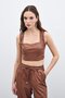 Square Collar Leather Crop - Brown