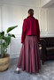 High Waist Burgundy Pleated Skirt - 5