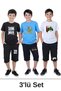 3-Piece Dino Rock-Sum-Gamer Printed Boys' Short Sleeve Double Pocket Capri Bottom-Top Suit