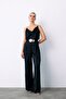Loose Crepe Satin Trousers - Black - 2