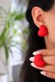 Handmade Fluffy Heart Earrings made of Polymer Clay, Red Women's Earrings - 8