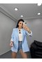 Women's Shawl Neck Button-Free Pocket Stripe Print Lined Foldable Sleeve Blazer Jacket