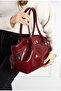 Wellma Model Claret Red Leather Women's Hand and Shoulder Bag - 3