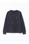 Lcw Vision Black Crew Neck Shiny Stone Printed Women's Sweatshirt - 5