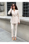 Women's Pleated Jacket Pants Set Stone