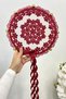 Burgundy Floral Shiny Stone Bridal Tambourine, Wedding Henna Promise Circumcision Bachelorette Bride with Bell 25cm, 1 Piece - 5