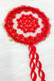 Red Floral Shiny Stone Bridal Tambourine, Wedding Henna Promise Circumcision Bachelorette with Bell 25cm, 1 Piece - 3