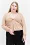 Women Curvy Fit V-neck Long Sleeve Solid Top, Tan