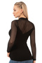 Özkan 26824 Women's Ring Viscose Flocked Tulle Detailed Long Sleeve Flexible Soft Blouse T-Shirt Badi - 2
