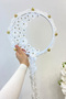 White Floral Shiny Stone Bridal Tambourine, Wedding Henna Promise Circumcision Bachelorette Bride with Bell 25cm, 1 Piece - 5