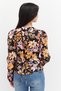 Women Tie Neckline Long Sleeves Floral Print Top, Black - 3