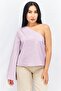 Women Asymmetrical Neck One Sleeve Solid Blouse, Lilac