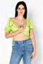 Women Scoop Neck Short Sleeve Cut Out Back Top, Lime Green