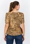 Women V-Neck Short Sleeves Animal Print Top, Black - 2