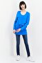 Women Scoop Neck Long Sleeve Plain Top, Blue - 2