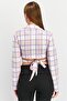 Women Jersey Sluit Summer Check Wrap Crop Blazer, Purple Combo - 4